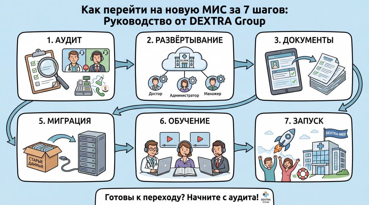 Как перейти на новую МИС за 7 шагов: внедрение медицинской информационной системы DEXTRA-MED под ключ